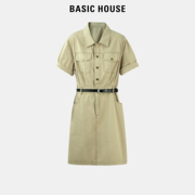 Basic House/百家好工装连衣裙女2024收腰显瘦中长款衬衫裙