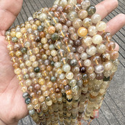 天然杂发晶圆珠4-10mmva红绿发晶，散珠子diy手链，项链串珠饰品配件