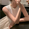 61823越南小众赫本珍珠领连衣裙hj法式收腰白色气质无袖长裙
