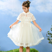 新中式女童连衣裙儿童夏装网，纱裙子云披肩，两件套童装中国风汉服女