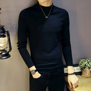 黑色毛衣男半高领针织衫，修身韩版潮流，中领内搭线衫时尚打底衫线衣