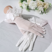 蕾丝袖套婚纱短款公主蝴蝶结花边，洛丽塔派对礼服结婚白色手套新娘