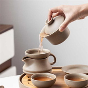 土陶茶具a套装粗陶功夫茶壶侧把茶杯套装整套陶瓷盖碗无釉茶具