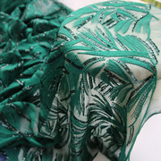 重工礼服款串珠红色水溶蕾丝面料墨绿色刺绣网纱旗袍连设计师布料