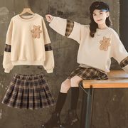 女童套装2023女童9连衣裙10女孩，学院8岁中大童，12童装格子裙两件套