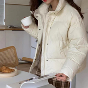 白色棉服秋冬季百搭小个子短款棉衣外套女冬装休闲保暖面包服