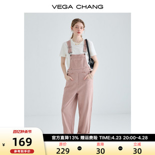 vegachang工装连体裤女春秋，2024年宽松显瘦休闲背带，连身衣裤