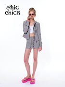 ChicChick时髦小鸡vol16珠珠女孩灰色拉链帽衫卫衣外套超短裙套装