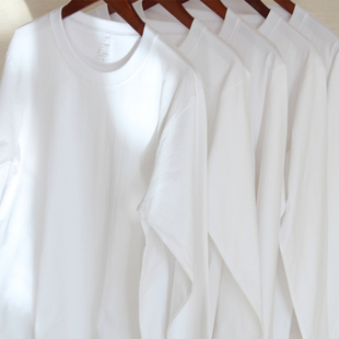 270克 重磅长袖T恤男女纯色打底衫白色纯棉宽松圆领百搭秋季体恤