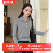 亨利领半开门襟天丝羊毛薄款polo衫修身显瘦长袖T恤女打底衫上衣