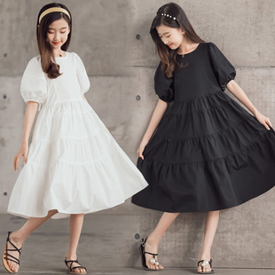 中大童连衣裙女童裙子夏装短袖，2023韩版宽松纯棉质洋气白色公主裙