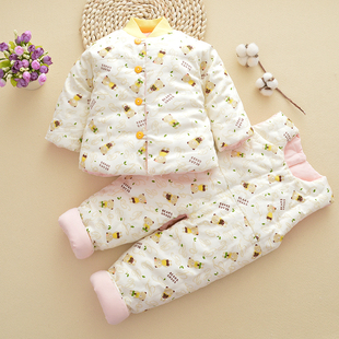 婴儿手工棉衣套装0-3岁宝宝冬加厚保暖棉服男女童背带棉裤两件套