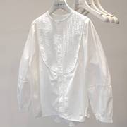 日系灯笼袖白色衬衫女春秋款，设计感小众宽松显瘦正肩圆领长袖上衣