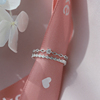 纯银花环开口戒指复古双层时尚镶嵌宝石花朵指环简约个性银饰精致