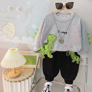 男童秋装套装0-2-4岁韩版洋气，宝宝小恐龙长袖，卫衣儿童春秋季两件