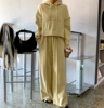 韩国2023秋冬季女士加绒棉黄色连帽休闲卫衣，高腰阔腿卫裤套装