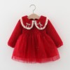 女童加厚连衣裙秋冬装娃娃领公主裙，2周岁女宝宝红色加绒裙子1-3岁