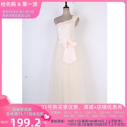 vintage古着夏季连衣裙，斜肩立体花朵收腰显瘦长裙公主裙2020-56