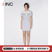 immi设计师品牌iinc23ss针织，横条纹短袖翻领连衣裙女