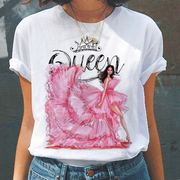 Queen T-Shirt欧美女王卡通印花T恤女宽松短袖大码休闲白色上衣