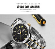 帝宏钨钢超薄手表男表机械表手表，一对钢带防水个性复古透明后盖