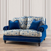 美式轻奢丝绒新古典(新古典)高精密(高精密)进口布艺，羽绒软双人客厅沙发3+2+1蓝色