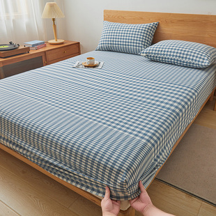 A类100%全棉色织水洗棉无印床笠单件席梦思床垫保护罩全包床单套