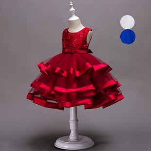 女童公主裙红色韩版儿童连衣裙蓬蓬纱裙小主持人洋气礼服演出服裙