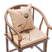 新中式红木沙发垫棉麻布绣花椅子座垫圈椅太师椅茶椅坐垫防滑