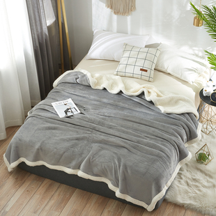 双层法兰绒毛毯加厚保暖羊羔绒，毛毯纯色复合毯子四季午睡盖毯床单