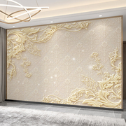 简约浮雕墙纸3d立体花纹墙布，欧式奢华客厅壁画电视背景墙壁纸