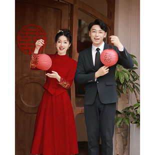 新中式敬酒服套装，秀禾服红色小个子冬季结婚新娘婚服订婚礼服