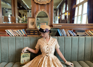 shimmyshimmy1950年代复古百褶纯棉衬衫裙，蓬蓬裙连衣裙麦瑟尔夫人