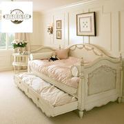 美式沙发床欧式雕花单人儿(单人儿，)童床实木推拉可爱公主床高低储物罗汉床