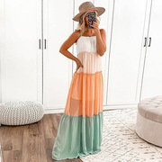 2022春季外贸女装ebay速卖通无袖吊带，拼接色连衣裙长裙