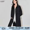 LILY2024春女装复古气质通勤款时尚腰带黑色垂感长款风衣外套
