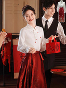 新中式汉服红色马面裙上衣两件套秋装女2023旗袍敬酒订婚礼服