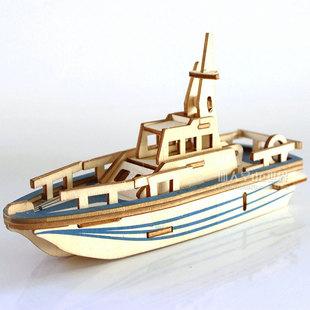 儿童益智积木质3d立体拼图，diy手工制作拼装木头小船模型木制玩具