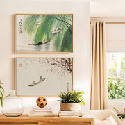 上品印画傅抱石山水，3幅新中式客厅沙发背景墙，装饰画墙壁画挂画