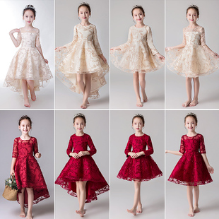 儿童礼服公主裙女童生日，加厚红色长袖女孩，花童婚纱钢琴演出服冬季