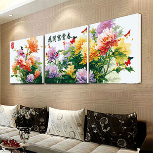 diy数字油画手绘填色客厅风景抽象花卉情侣三拼三联装饰50*40*3幅