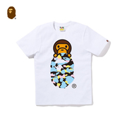 BAPE女装春夏卡通BABY MILO多色迷彩猿人头印花短袖T恤210011K