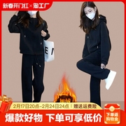 卫衣运动服套装2023秋冬季女士休闲时尚两件套加绒加厚