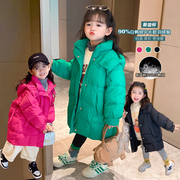 ！女童羽绒服秋装冬季韩版儿童装90白鸭绒轻薄中长款外套