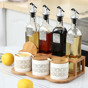 调料盒油盐酱醋壶套装厨房家用玻璃，油瓶组合陶瓷佐料盒镂空调味罐