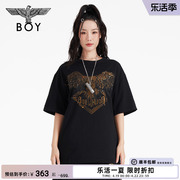 BOYLONDON夏季情侣款烫钻老鹰翅膀印花朋克高街T恤N01035