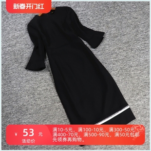 2023秋威e系列衣佳人，折扣女装圆领黑白，拼接高级感长裙连衣裙