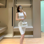 白色小香风连衣裙夏季高端气质名媛针织无袖，紧身小个子包臀裙