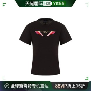 香港直邮emporioarmani阿玛尼女士t恤黑色老鹰翅膀图案短袖