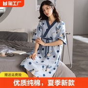 100%纯棉睡衣女夏季短袖睡裙大码夏天连体家居服外穿2024年